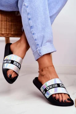 Sale Big Star Shoes Klapki Damskie Big Star Srebrne Holo GG274A005
