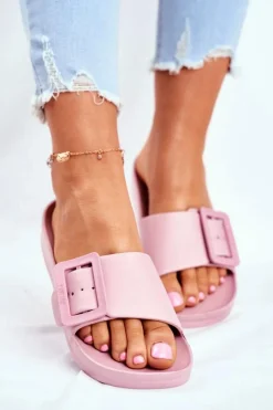 Hot Big Star Shoes Klapki Damskie Big Star z Klamrą Różowe FF274A387 Różowy