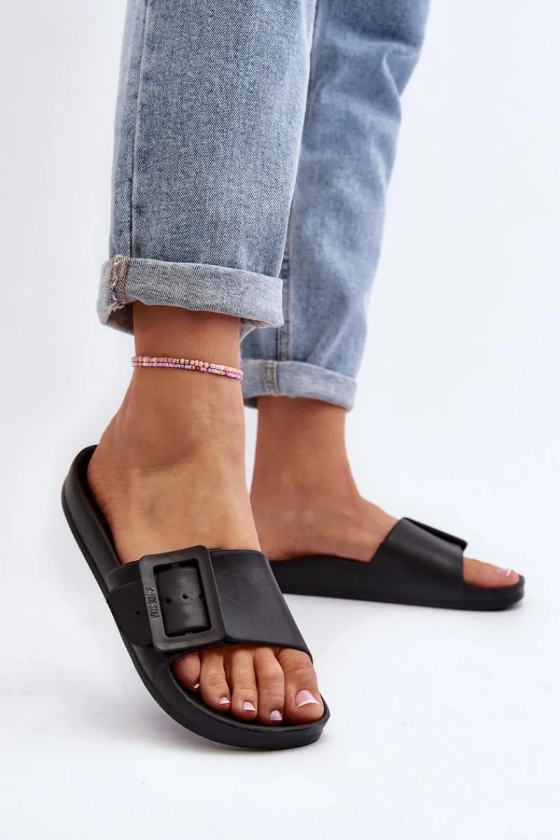 Klapki Sportowe|Klapki Damskie Big Star>Big Star Shoes Klapki Damskie Big Star z Klamrą Czarne FF274A389 Czarny