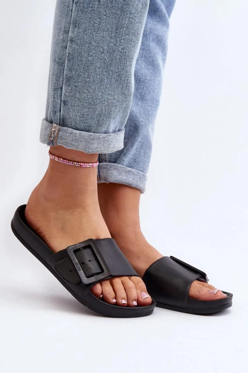 Klapki Sportowe|Klapki Damskie Big Star>Big Star Shoes Klapki Damskie Big Star z Klamrą Czarne FF274A389 Czarny