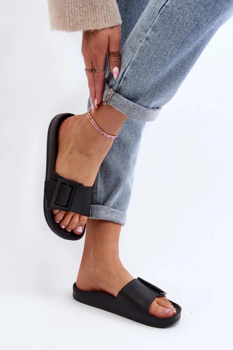 Klapki Sportowe|Klapki Damskie Big Star>Big Star Shoes Klapki Damskie Big Star z Klamrą Czarne FF274A389 Czarny