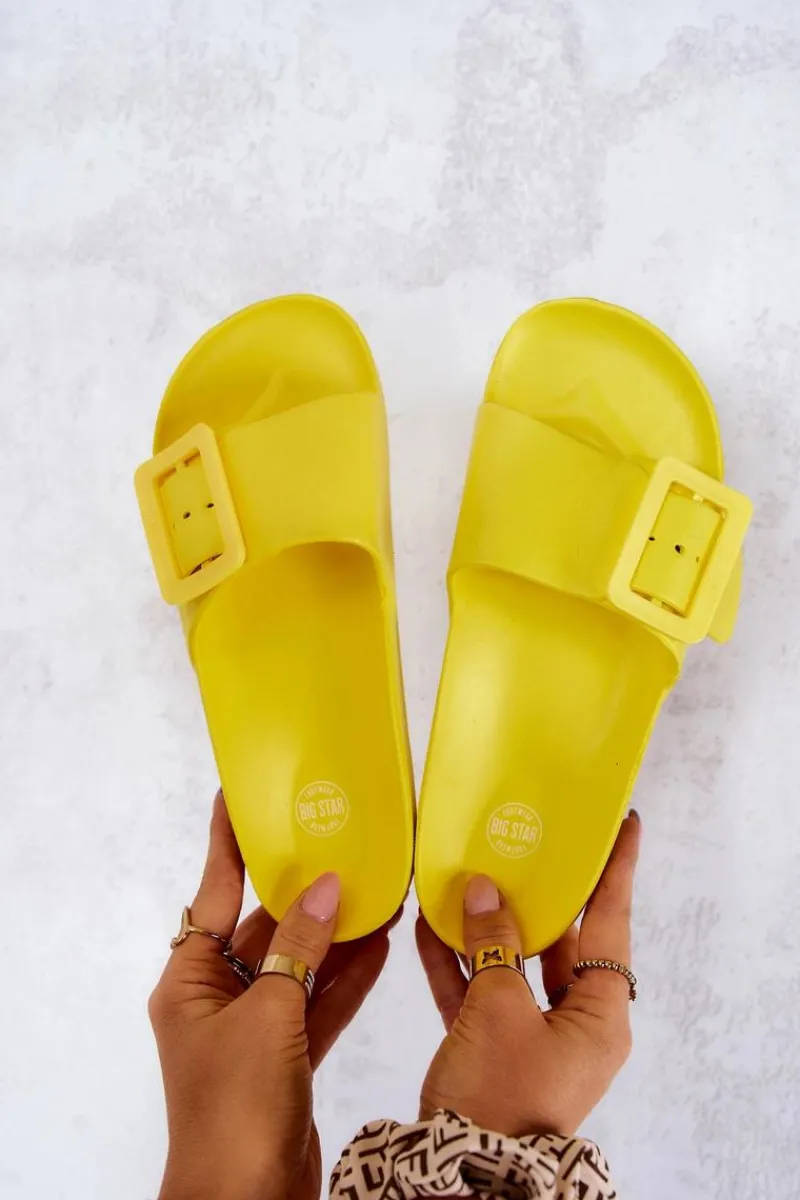 Clearance Big Star Shoes Klapki Damskie Big Star z Klamrą FF274A392 Żółte