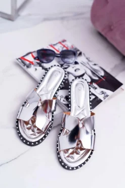 Klapki Damskie Klasyczne>Boto Klapki Damskie Dżety Srebrne Montiago