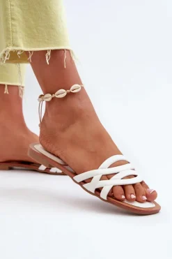 New Klapki Damskie Eko Skórzane Na Płaskim Obcasie Białe Moldela Damskie Klapki Damskie Klasyczne