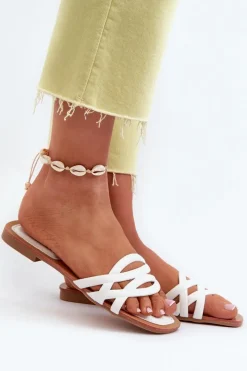 New Klapki Damskie Eko Skórzane Na Płaskim Obcasie Białe Moldela Damskie Klapki Damskie Klasyczne