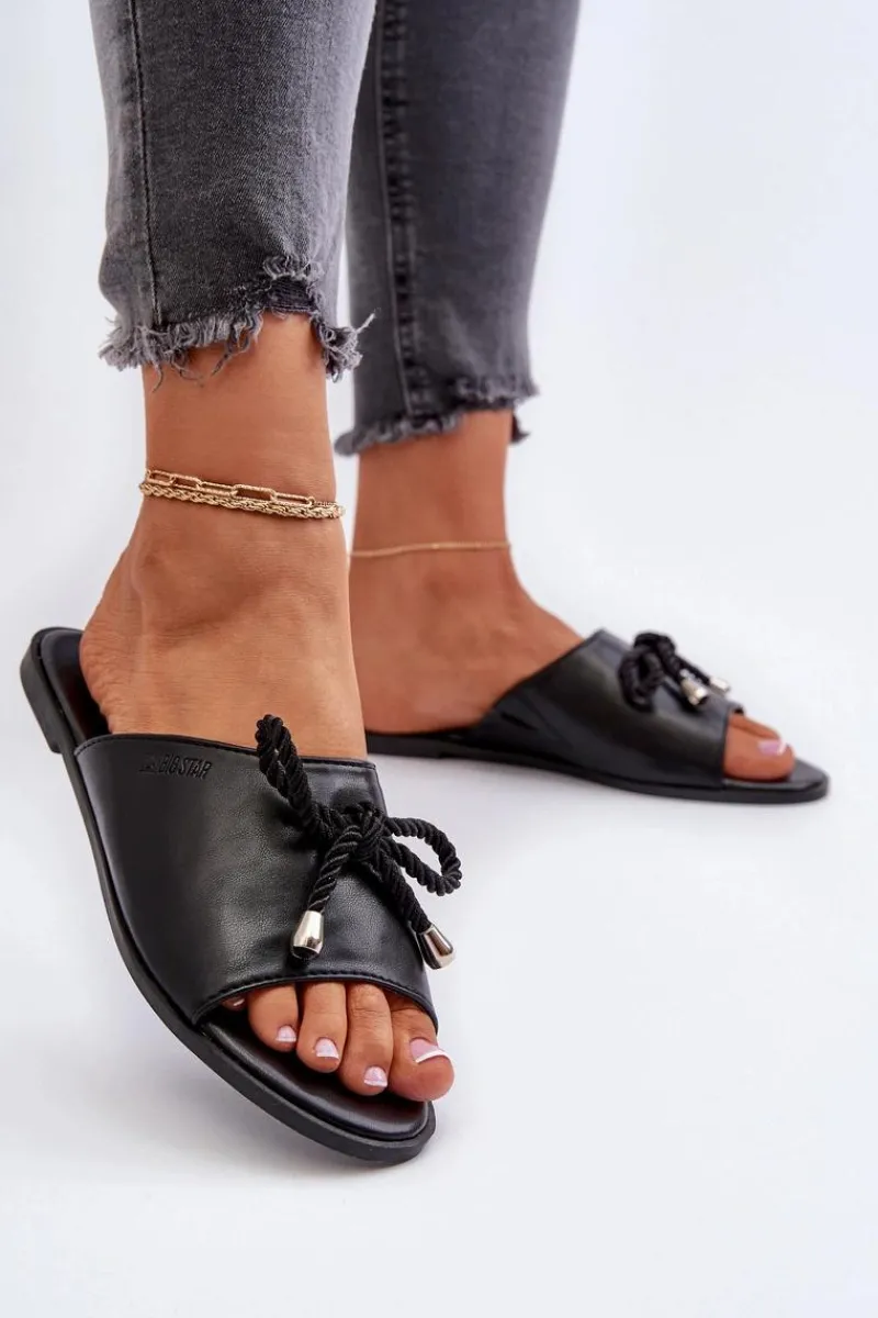 Klapki Damskie Big Star>Big Star Shoes Klapki Damskie Eko Skórzane Big Star NN274066 Czarne Czarny