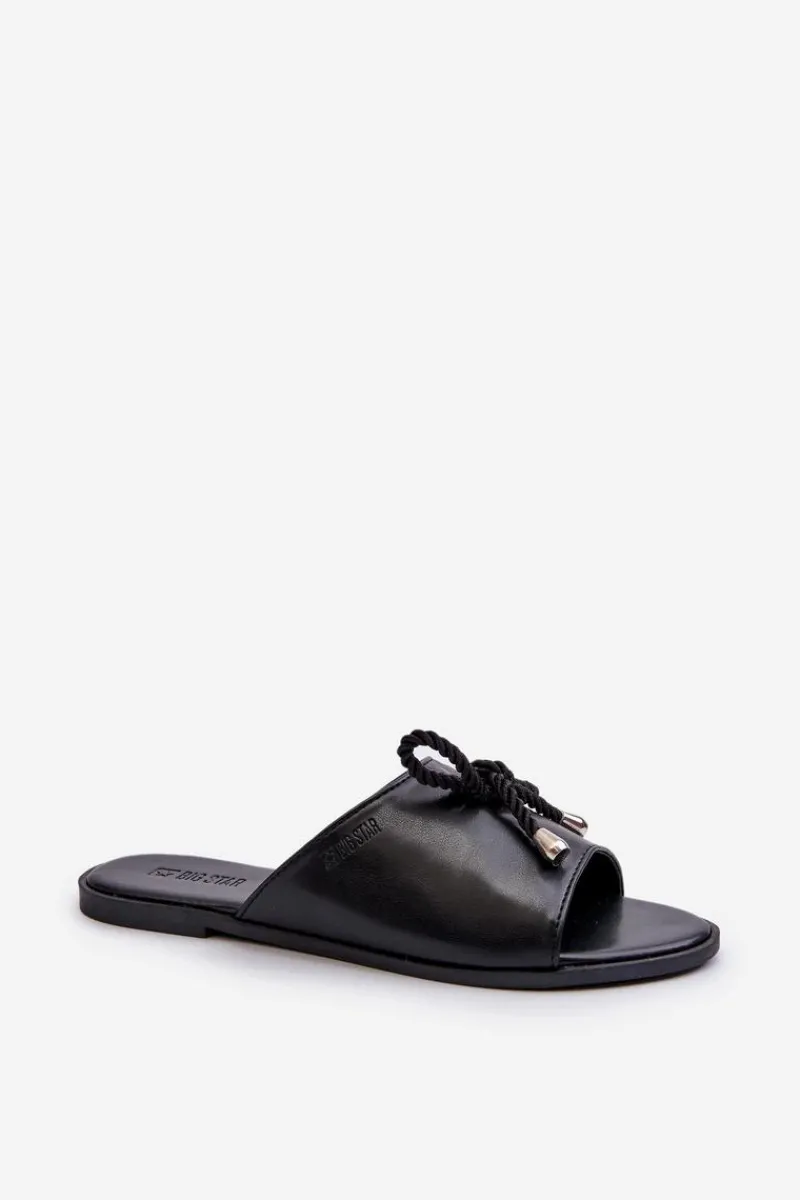 Klapki Damskie Big Star>Big Star Shoes Klapki Damskie Eko Skórzane Big Star NN274066 Czarne Czarny