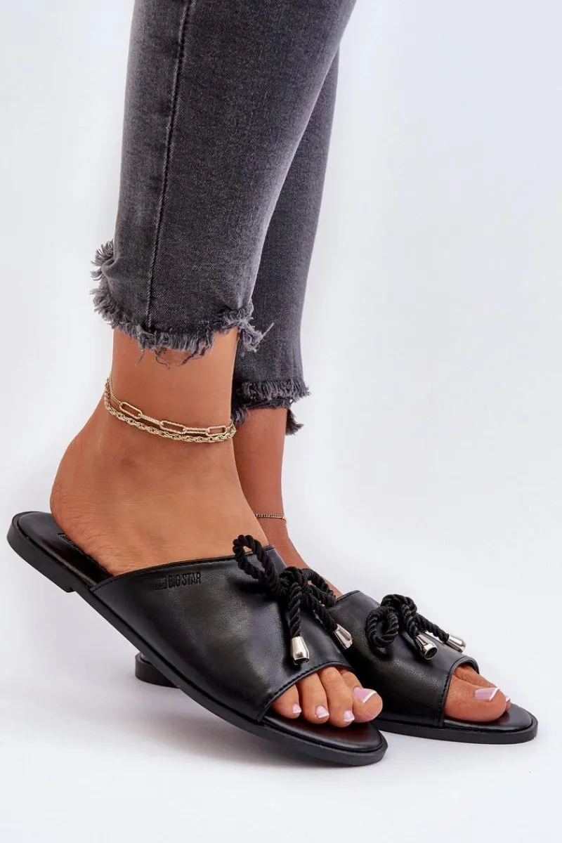 Klapki Damskie Big Star>Big Star Shoes Klapki Damskie Eko Skórzane Big Star NN274066 Czarne Czarny