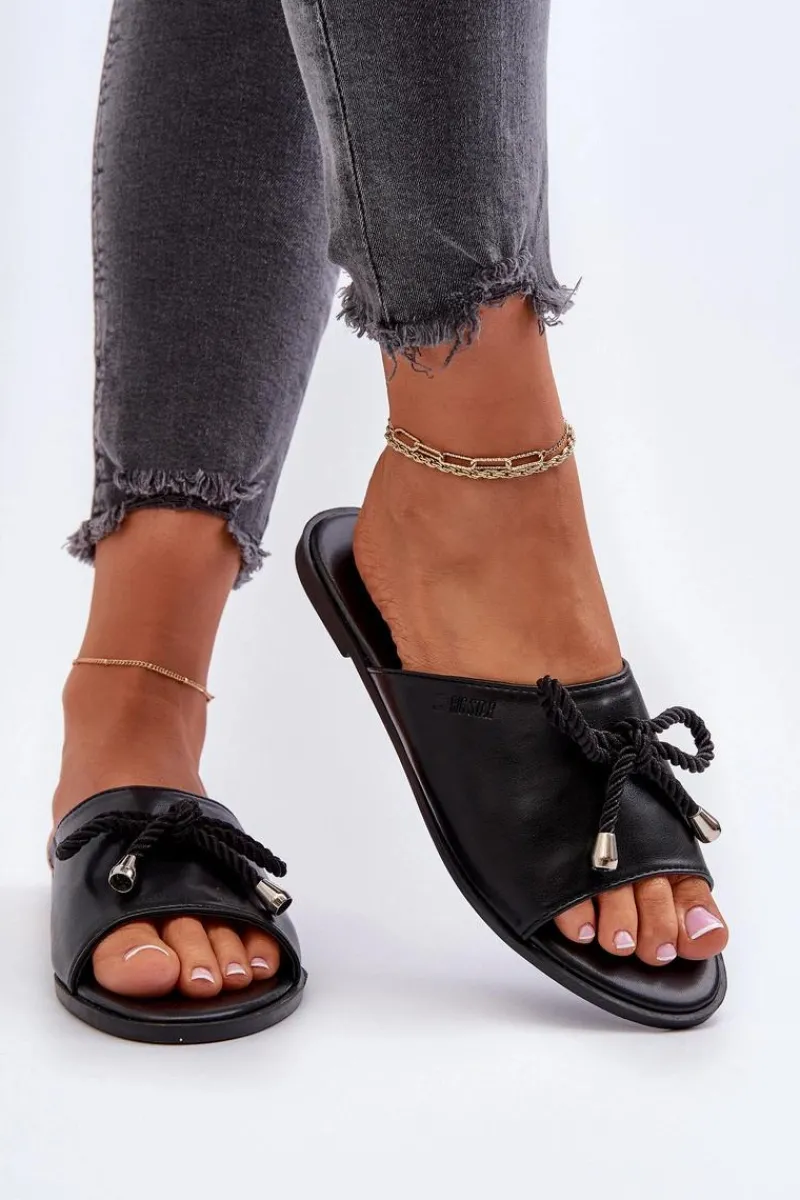 Klapki Damskie Big Star>Big Star Shoes Klapki Damskie Eko Skórzane Big Star NN274066 Czarne Czarny