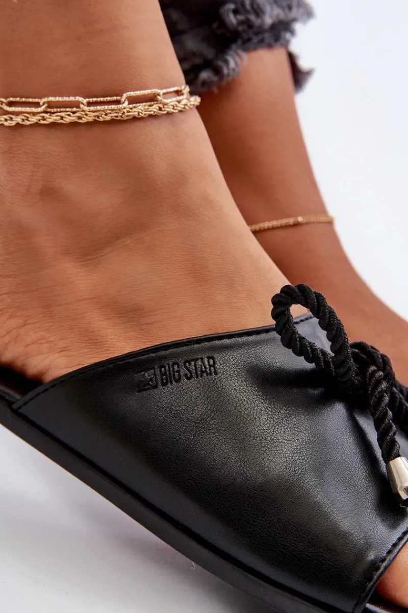 Klapki Damskie Big Star>Big Star Shoes Klapki Damskie Eko Skórzane Big Star NN274066 Czarne Czarny