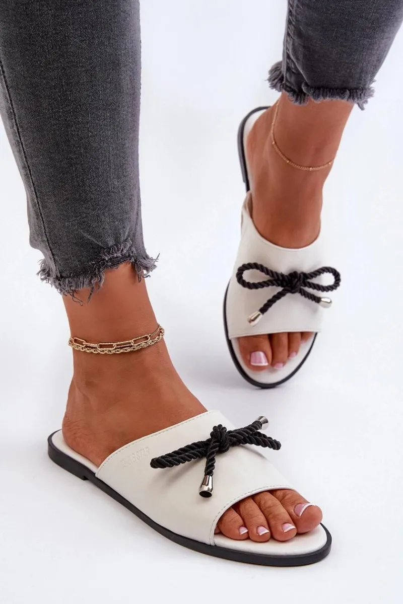 Outlet Klapki Damskie Eko Skórzane Big Star NN274067 Białe Damskie Klapki Damskie Big Star