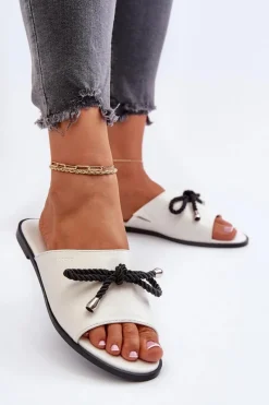 Outlet Klapki Damskie Eko Skórzane Big Star NN274067 Białe Damskie Klapki Damskie Big Star