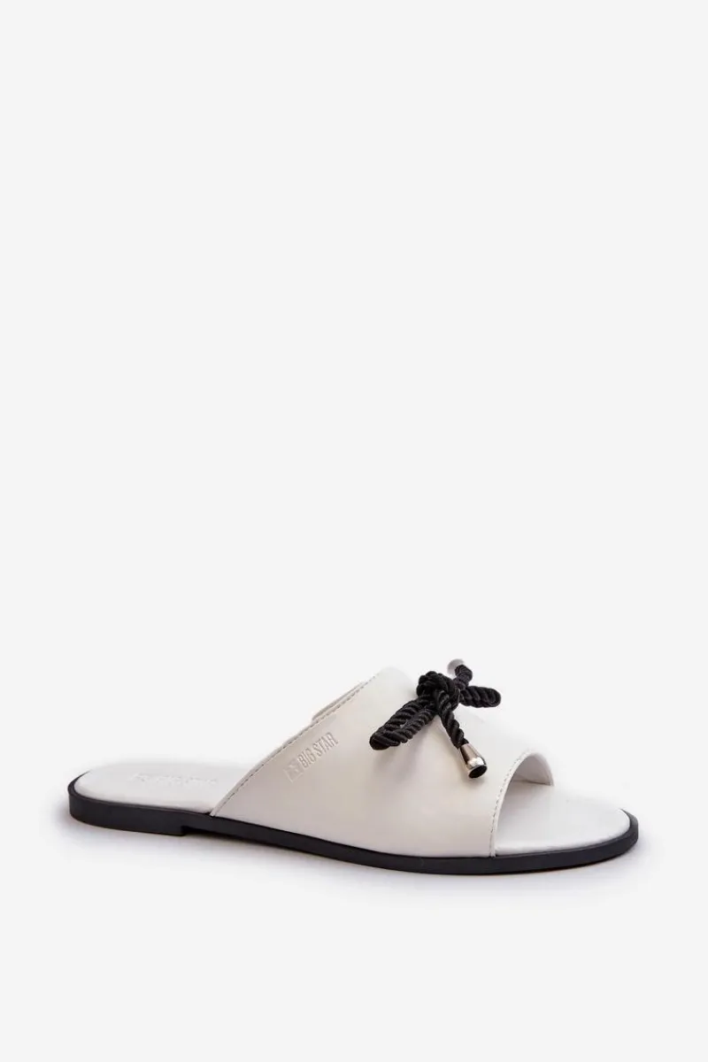 Outlet Klapki Damskie Eko Skórzane Big Star NN274067 Białe Damskie Klapki Damskie Big Star