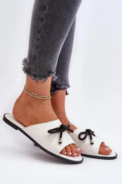 Outlet Klapki Damskie Eko Skórzane Big Star NN274067 Białe Damskie Klapki Damskie Big Star