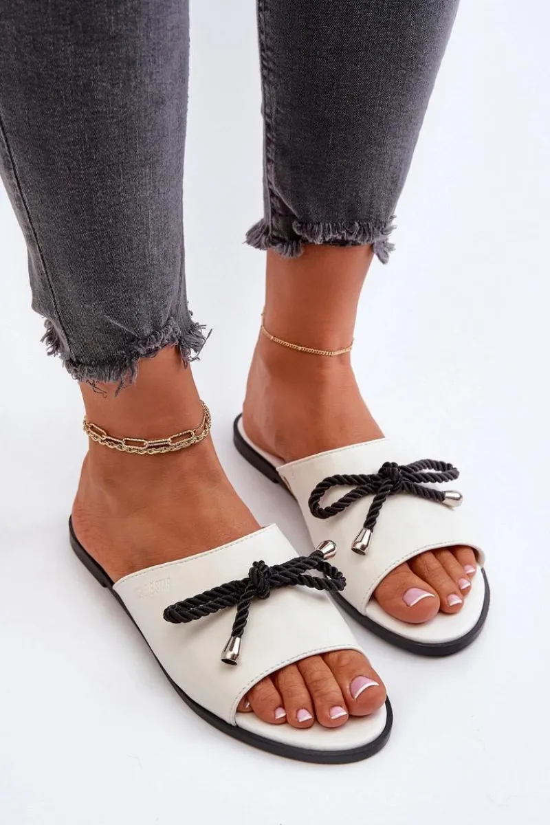 Outlet Klapki Damskie Eko Skórzane Big Star NN274067 Białe Damskie Klapki Damskie Big Star