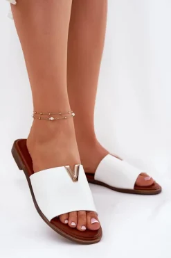 Hot Klapki Damskie Eko Skórzane Na Płaskim Obcasie Białe Maliha Damskie Klapki Damskie Klasyczne