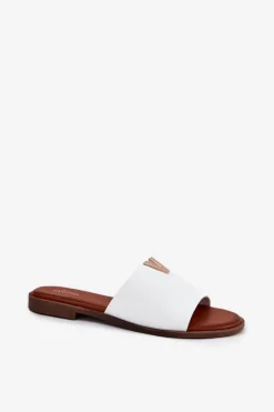 Hot Klapki Damskie Eko Skórzane Na Płaskim Obcasie Białe Maliha Damskie Klapki Damskie Klasyczne