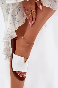 Hot Klapki Damskie Eko Skórzane Na Płaskim Obcasie Białe Maliha Damskie Klapki Damskie Klasyczne