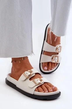 Online Boto Klapki Damskie Eko Skórzane Z Klamrami Białe Valmira