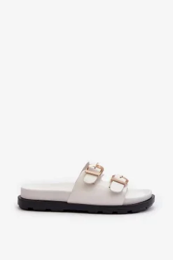 Online Boto Klapki Damskie Eko Skórzane Z Klamrami Białe Valmira