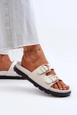 Online Boto Klapki Damskie Eko Skórzane Z Klamrami Białe Valmira