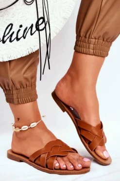 Klapki Damskie Klasyczne>Boto Klapki Damskie Eleganckie Camel Mariah