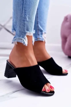 Buty Sergio Leone Klapki Damskie Eleganckie Na Słupku Sergio Leone KL315 Czarne Demilo