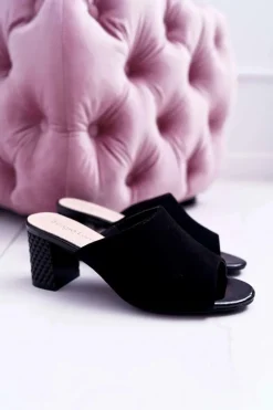 Buty Sergio Leone Klapki Damskie Eleganckie Na Słupku Sergio Leone KL315 Czarne Demilo