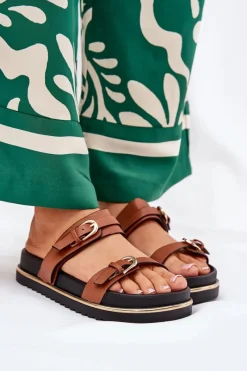 Discount Klapki Damskie Gładkie Na Platformie Z Paskami I Klamrami Camel Ziferte Damskie Klapki Na Platformie|Klapki Damskie Klasyczne