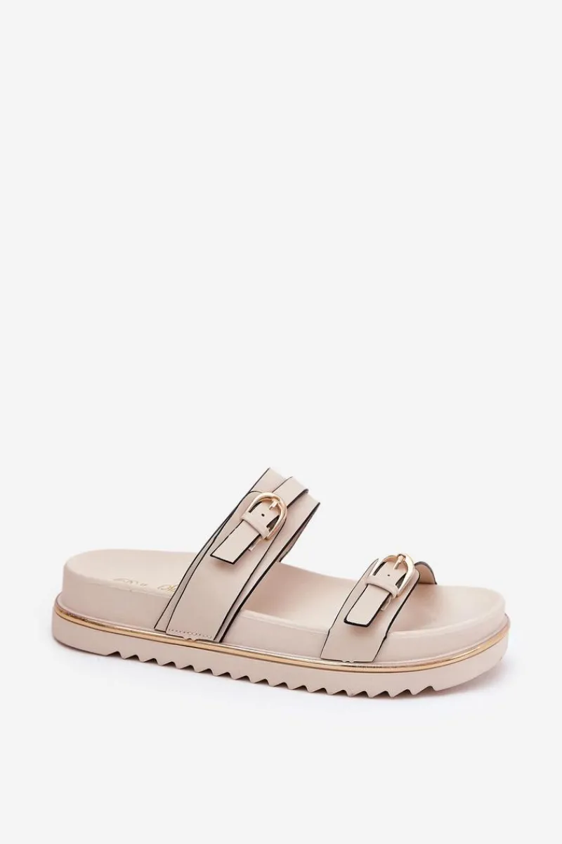 Klapki Na Platformie|Klapki Damskie Klasyczne>Boto Klapki Damskie Gładkie Na Platformie Z Paskami I Klamrami Jasnobeżowe Ziferte