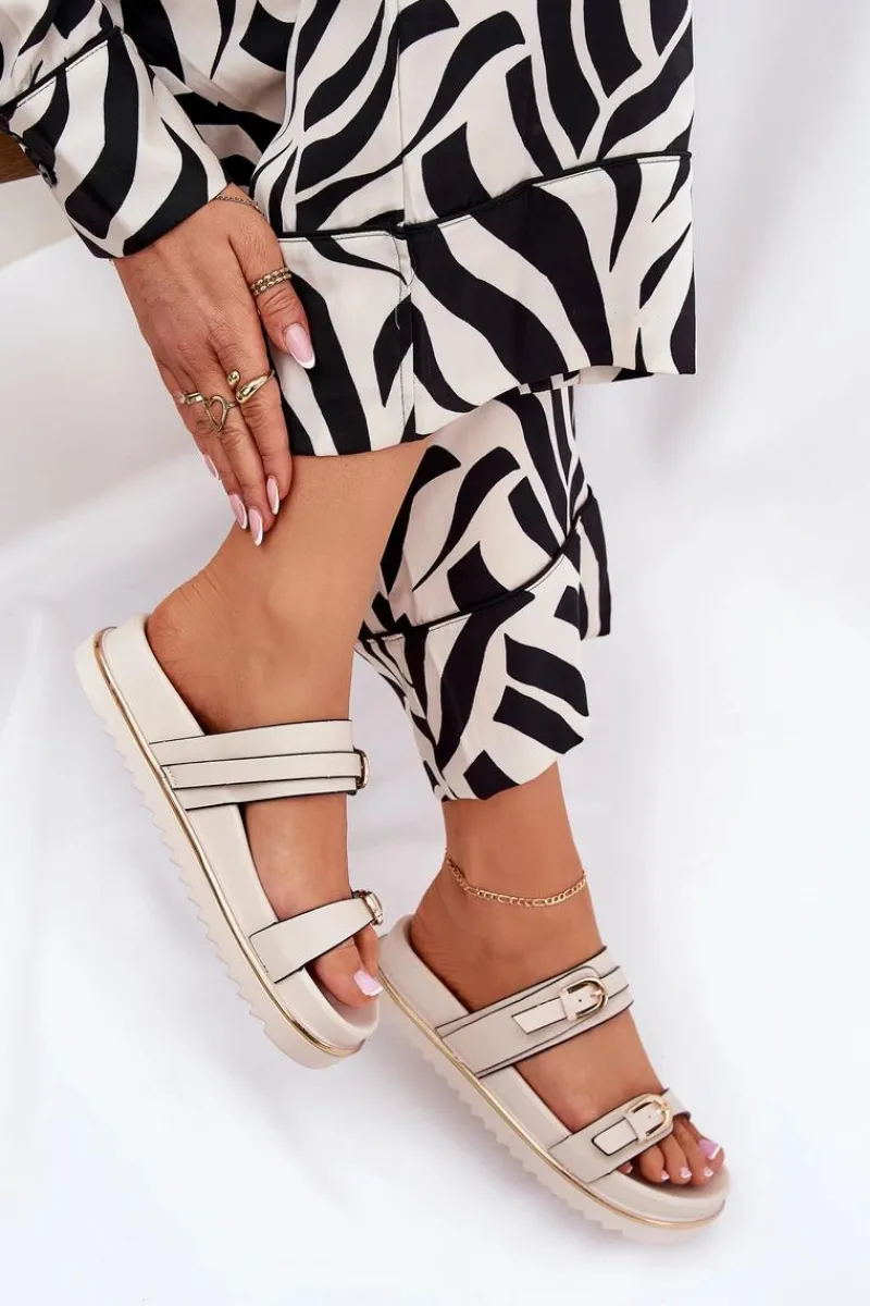 Klapki Na Platformie|Klapki Damskie Klasyczne>Boto Klapki Damskie Gładkie Na Platformie Z Paskami I Klamrami Jasnobeżowe Ziferte