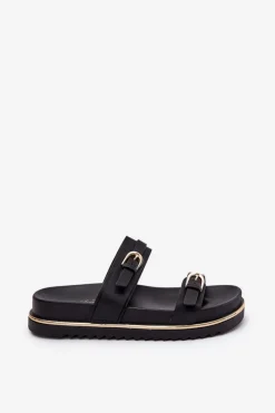 Sale Boto Klapki Damskie Gładkie Na Platformie Z Paskami I Klamrami Czarne Ziferte Czarny