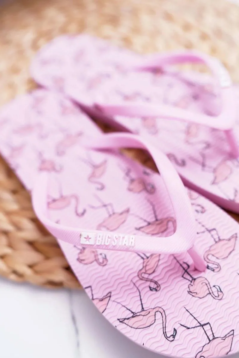 Klapki Sportowe|Klapki Damskie Big Star>Big Star Shoes Klapki Damskie Japonki Big Star Różowe Flamingi AA274A176
