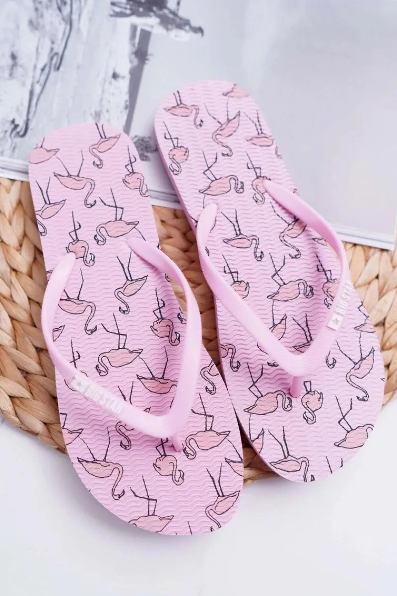 Klapki Sportowe|Klapki Damskie Big Star>Big Star Shoes Klapki Damskie Japonki Big Star Różowe Flamingi AA274A176