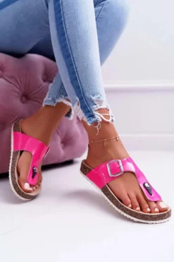 Online Boto Klapki Damskie Japonki Na Korku Lakierowane Fuksja Palette