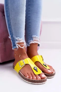 Sale Boto Klapki Damskie Japonki Na Korku Lakierowane Żółte Palette