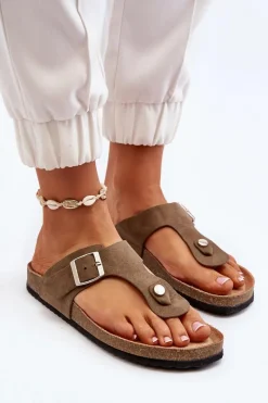 Klapki Damskie Japonki Na Korku Ciemnozielone Elina Damskie Klapki Korkowe|Klapki Damskie Japonki