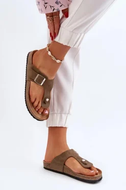 Klapki Damskie Japonki Na Korku Ciemnozielone Elina Damskie Klapki Korkowe|Klapki Damskie Japonki