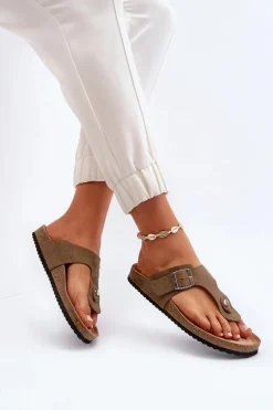 Klapki Damskie Japonki Na Korku Ciemnozielone Elina Damskie Klapki Korkowe|Klapki Damskie Japonki