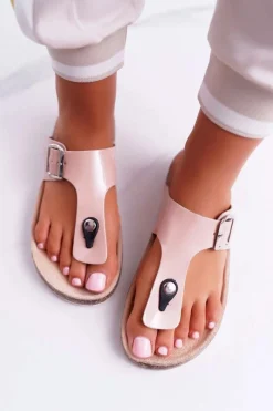 Clearance Klapki Damskie Japonki Na Korku Lakierowane Różowe Palette Damskie Klapki Damskie Japonki|Klapki Korkowe