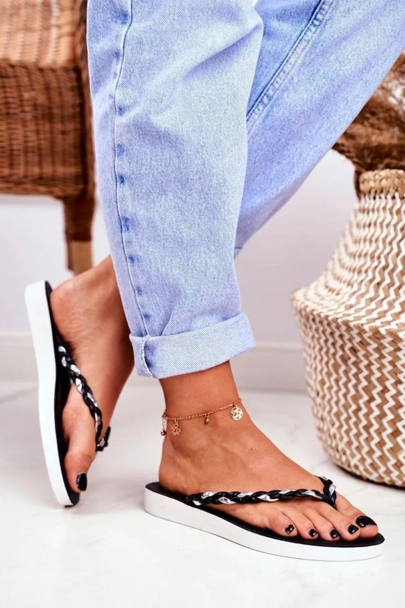 Discount Klapki Damskie Japonki Pleciony Pasek Czarne Peggie Damskie Klapki Damskie Japonki