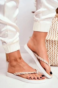 Boto Klapki Damskie Japonki Pleciony Pasek Beżowe Peggie