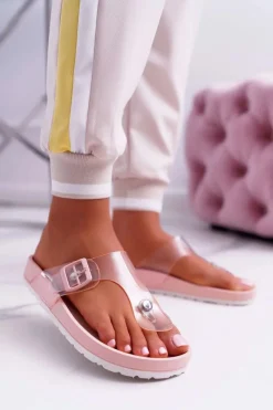 Klapki Sportowe|Klapki Damskie Japonki>Boto Klapki Damskie Japonki Transparentny Pasek Różowe Framona