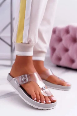 Hot Boto Klapki Damskie Japonki Transparentny Pasek Szare Framona