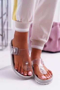 Hot Boto Klapki Damskie Japonki Transparentny Pasek Szare Framona