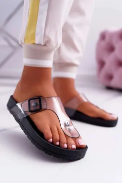 Klapki Sportowe|Klapki Damskie Japonki>Boto Klapki Damskie Japonki Transparentny Pasek Czarne Framona