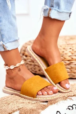 Hot Boto Klapki Damskie Klasyczne Zamszowe Żółte Look At Me