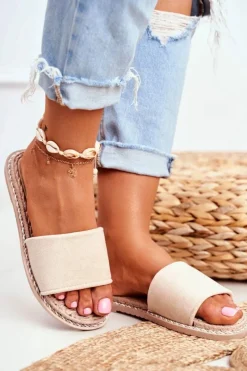 Best Klapki Damskie Klasyczne Zamszowe Beżowe Look At Me Damskie Klapki Damskie Klasyczne