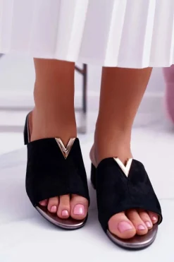 New Buty damskie Vinceza Klapki Damskie Klasyczne Eleganckie Na Klocku Czarne Demea