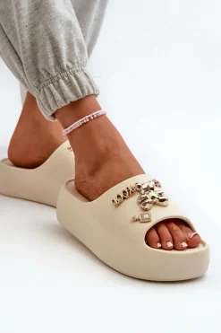 Clearance Klapki Damskie Lekkie Piankowe Z Ozdobami Beżowe Orchia Damskie Klapki Basenowe|Klapki Na Platformie